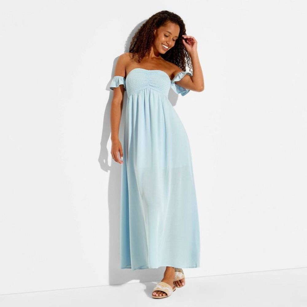 Women's Smocked Flutter Sleeve Maxi Dress - Wild Fable Blue M